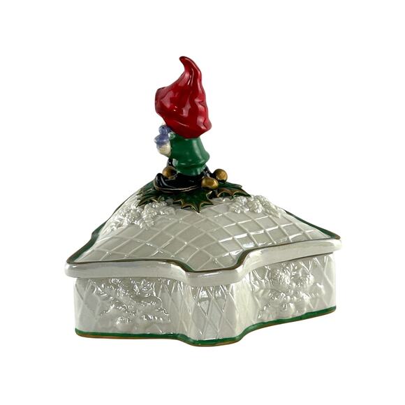 Vintage Hand Painted Cracker Barrel Christmas Tree Candy Trinket Dish With Pixie - Picture 12 of 16